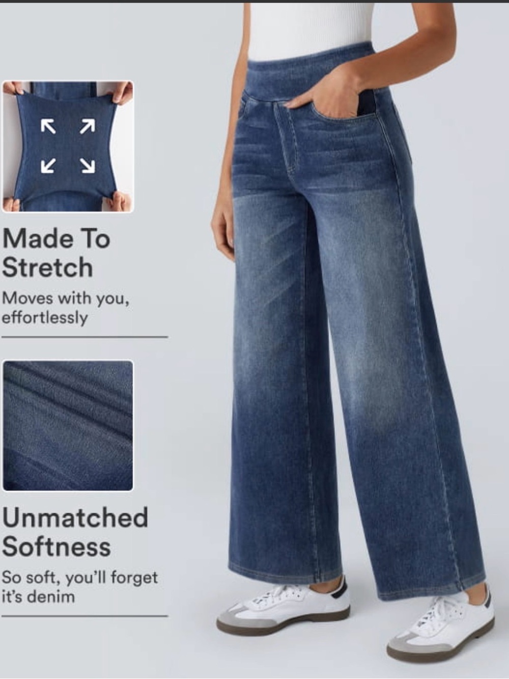 Halara Flex High Waisted Baggy Wide Leg Casual - Royal Blue Denim